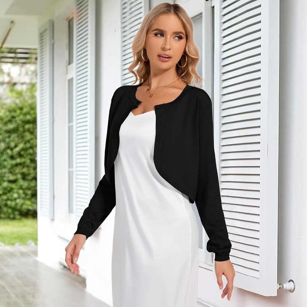 Women's Knit Cropped Open Front Cardigan Bolero Shrug for Dresses S-XL - Picture 3 of 5